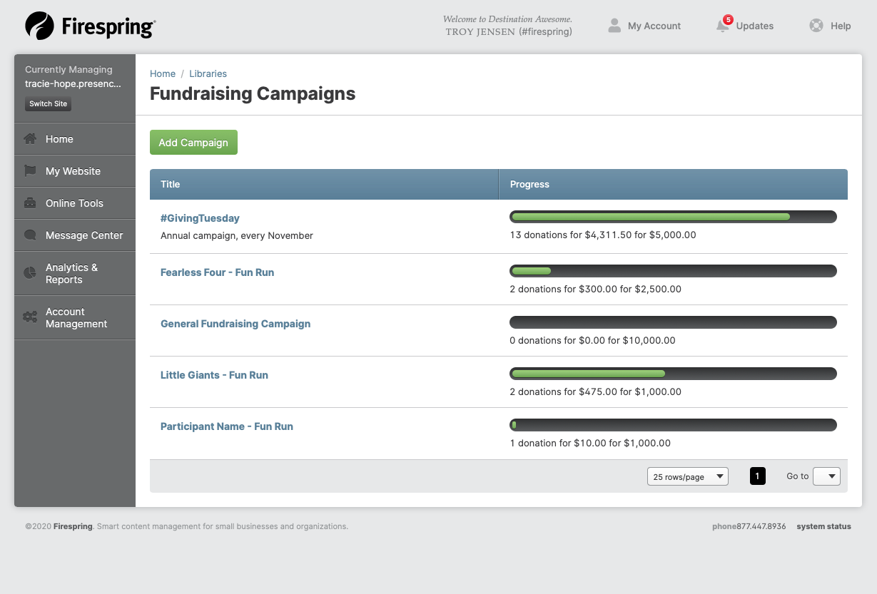 fundraising campaigns springboard screen
